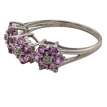 9ct White Gold Pink Sapphire / Diamond Cluster Ring Size M